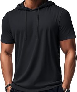 MAGCOMSEN Men's Short Sleeve Hoodie Workout Gym Athletic Cotton Lightweight Hooded T Shirts Sweatshirt